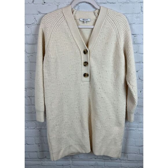 MADEWELL ivory thick rib knit merino wool blend long sweater pullover XS - Picture 1 of 6